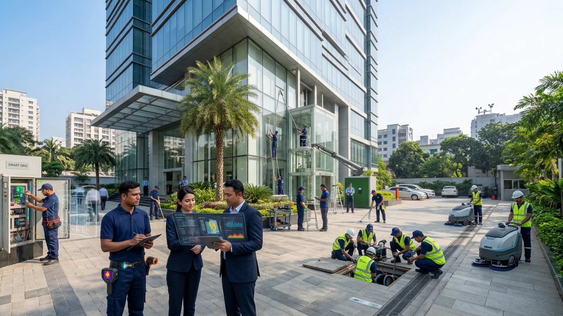 Hello Facility building management team working at a commercial property